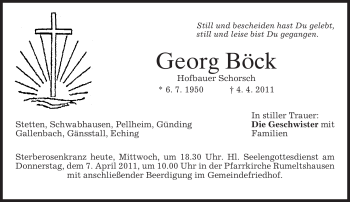 Todesanzeige von Georg Böck von MERKUR & TZ