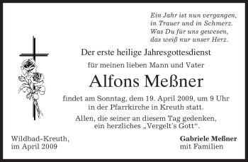 Todesanzeige von Alfons Meßner von MERKUR & TZ