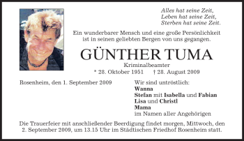 Todesanzeige von Günther Tuma von MERKUR & TZ