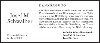 Todesanzeige von Josef M Schwalber von MERKUR & TZ