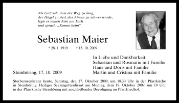 Todesanzeige von Sebastian Maier von MERKUR & TZ