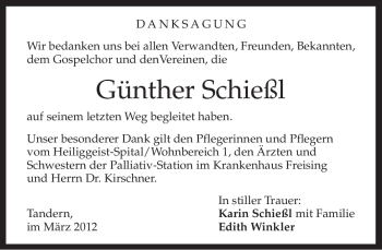 Todesanzeige von Günther Schießl von MERKUR & TZ