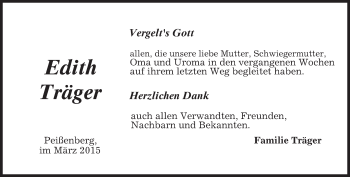 Todesanzeige von Edith Träger von merkurtz