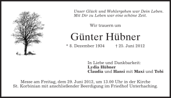 Todesanzeige von Günter Hübner von MERKUR & TZ