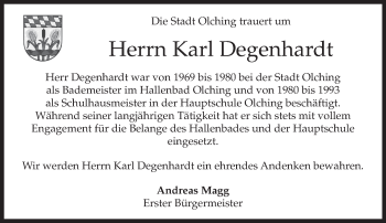 Todesanzeige von Karl Degenhardt von merkurtz