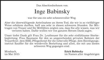 Todesanzeige von Inge Babinsky von merkurtz