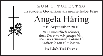 Todesanzeige von Angela Häring von MERKUR & TZ