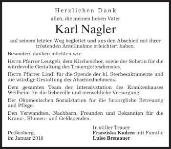 Todesanzeige von Karl Nagler von MERKUR & TZ