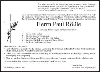 Todesanzeige von Rößle Paul von MERKUR & TZ