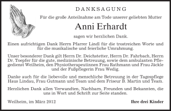 Todesanzeige von Anni Erhardt von MERKUR & TZ