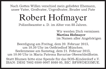 Todesanzeige von Robert Hofmayer von merkurtz