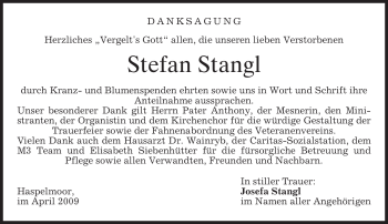 Todesanzeige von Stefan Stangl von MERKUR & TZ
