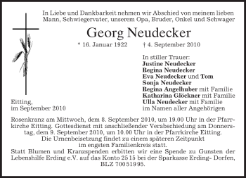 Todesanzeige von Georg Neudecker von MERKUR & TZ
