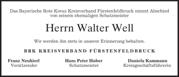Todesanzeige von Walter Well von MERKUR & TZ