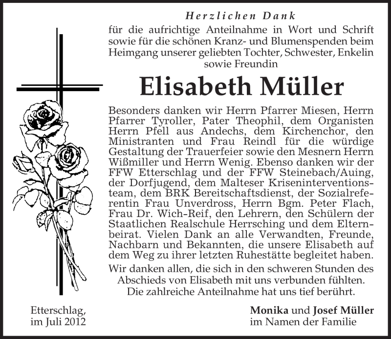  Traueranzeige für Elisabeth Müller vom 21.07.2012 aus MERKUR & TZ