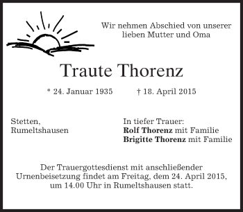 Todesanzeige von Traute Thorenz von merkurtz