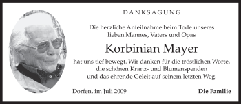 Todesanzeige von Korbinian Mayer von MERKUR & TZ