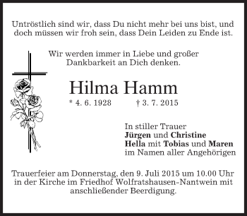 Todesanzeige von Hilma Hamm von merkurtz