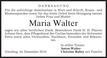 Todesanzeige von Maria Walter von MERKUR & TZ