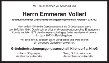 Todesanzeige von Emmeran Vollert von MERKUR & TZ