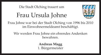 Todesanzeige von Ursula Johne von MERKUR & TZ