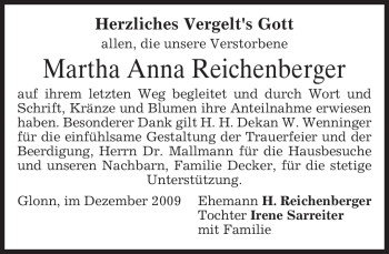 Todesanzeige von Martha Anna Reichenberger von MERKUR & TZ