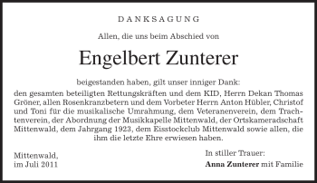 Todesanzeige von Engelbert Zunterer von MERKUR & TZ