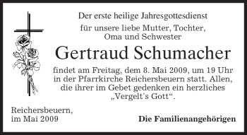 Todesanzeige von Gertraud Schumacher von MERKUR & TZ
