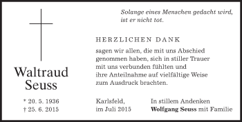 Todesanzeige von Waltraud Seuss von merkurtz