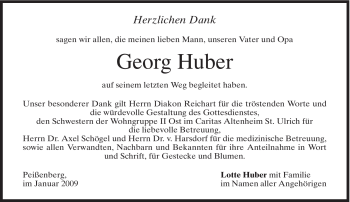 Todesanzeige von Georg Huber von MERKUR & TZ