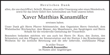 Todesanzeige von Xaver Matthias Kanamüller von MERKUR & TZ