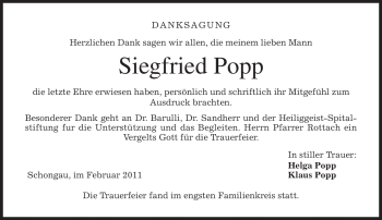 Todesanzeige von Siegfried Popp von MERKUR & TZ