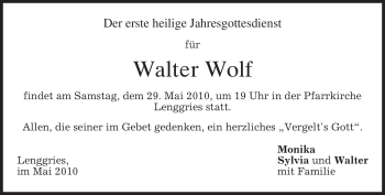 Todesanzeige von Walter Wolf von MERKUR & TZ
