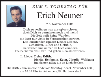 Todesanzeige von Erich Neuner von MERKUR & TZ