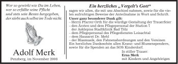 Todesanzeige von Adolf Merk von MERKUR & TZ