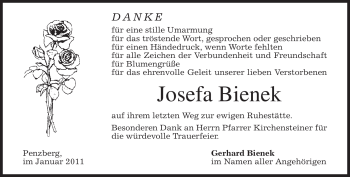 Todesanzeige von Josefa Bienek von MERKUR & TZ