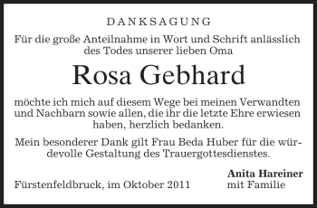 Todesanzeige von Rosa Gebhard von MERKUR & TZ