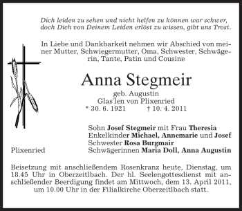 Todesanzeige von Anna Stegmeir von MERKUR & TZ