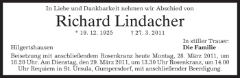 Todesanzeige von Richard Lindacher von MERKUR & TZ