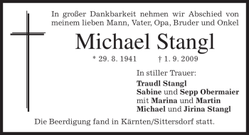 Todesanzeige von Michael Stangl von MERKUR & TZ