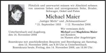 Todesanzeige von Michael Maier von MERKUR & TZ
