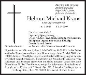 Todesanzeige von Helmut Michael Kraus von MERKUR & TZ