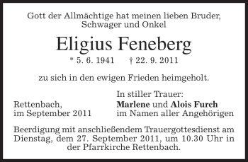 Todesanzeige von Eligius Feneberg von MERKUR & TZ