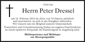 Todesanzeige von Peter Dressel von merkurtz