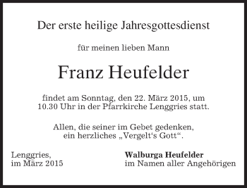 Todesanzeige von Franz Heufelder von merkurtz