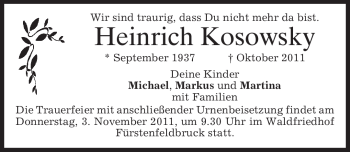 Todesanzeige von Heinrich Kosowsky von MERKUR & TZ