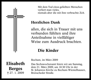 Todesanzeige von Elisabeth Berges von MERKUR & TZ