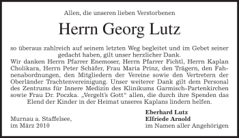 Todesanzeige von Georg Lutz von MERKUR & TZ