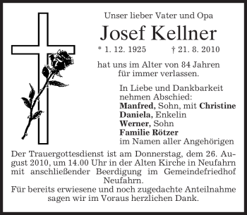 Todesanzeige von Josef Kellner von MERKUR & TZ