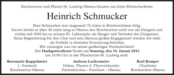 Todesanzeige von Heinrich Schmucker von merkurtz